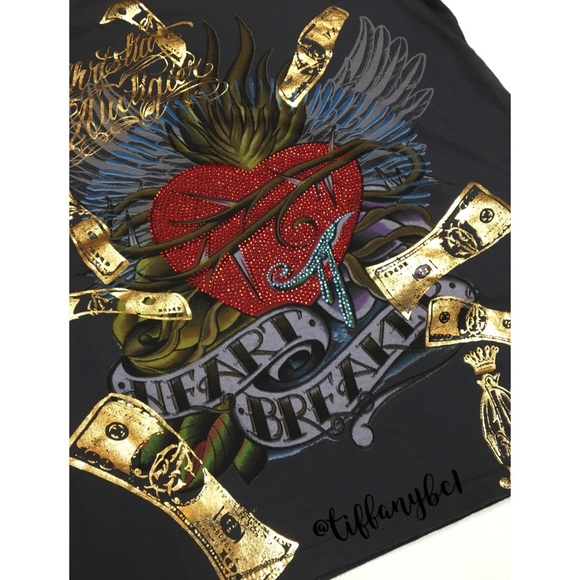 Christian Audigier Heart Breaker Rhinestone Tee - Picture 2 of 10